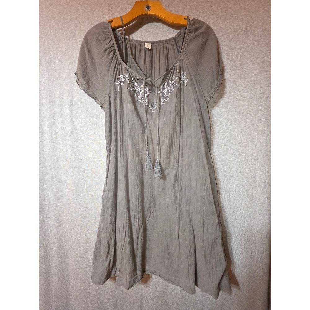 Old Navy Gray Embroidered Cotton Gauze Boho Mini Dress with Slip 2 Piece Set S